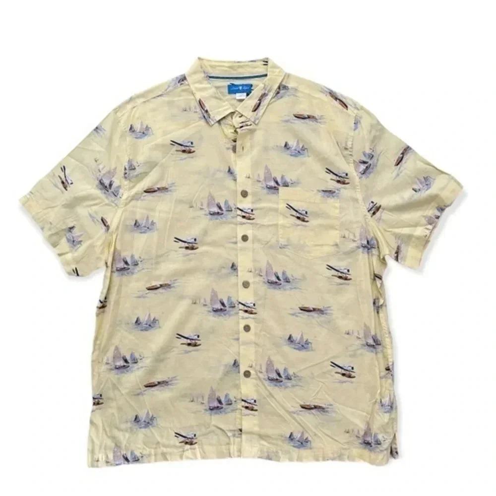 David Taylor Resort Short Sleeve Button Up Shirt Yellow Print‎ Men’s Size 2X
